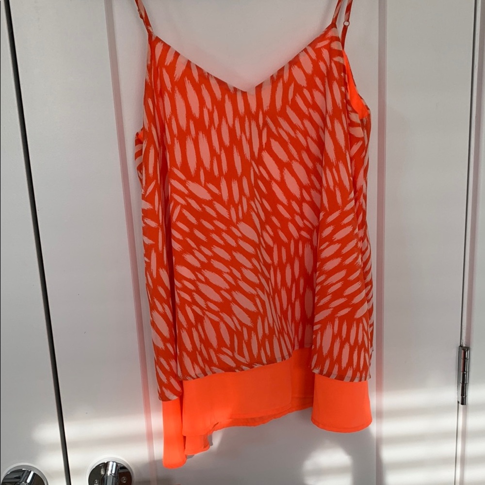 Vibrant Orange Asymmetrical Camisole with White Accents